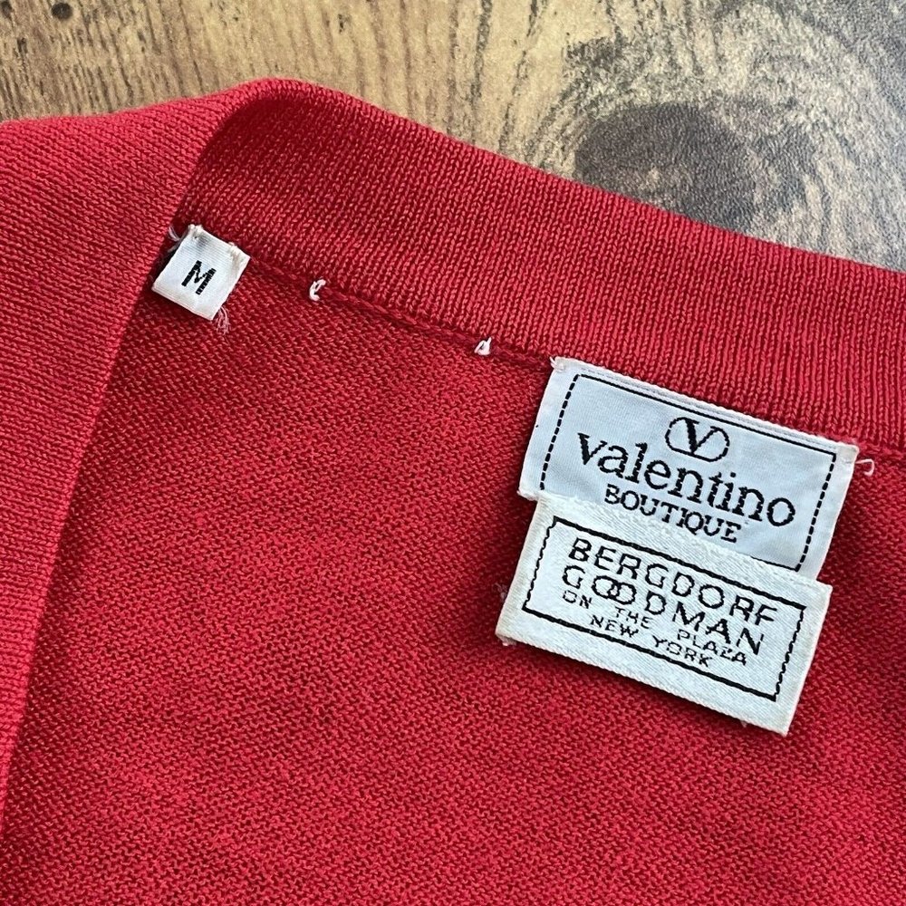 Valentino Womens Red Cardigan Sz M Vintage 80s Luxury Wool Knit Blouson Sweater - Picture 8 of 9
